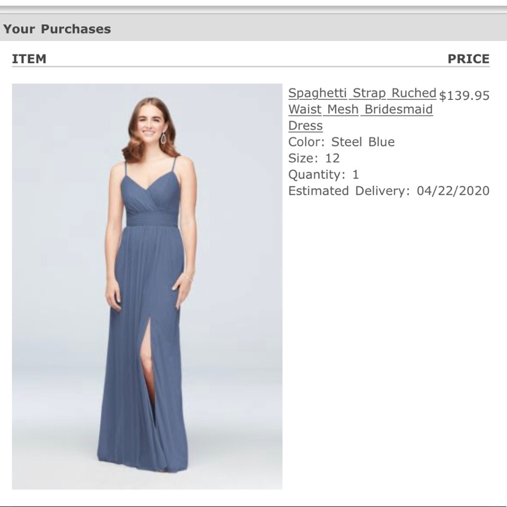 BRAND NEW Spaghetti Strap Ruched Waist Mesh Bridesmaid Dress from David’s Bridal